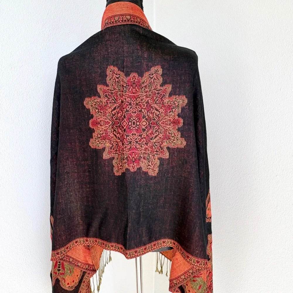 Pashmina Reversible Butterfly Paisley‎ Silk Blend Wrap Scarf, Women OS Boho